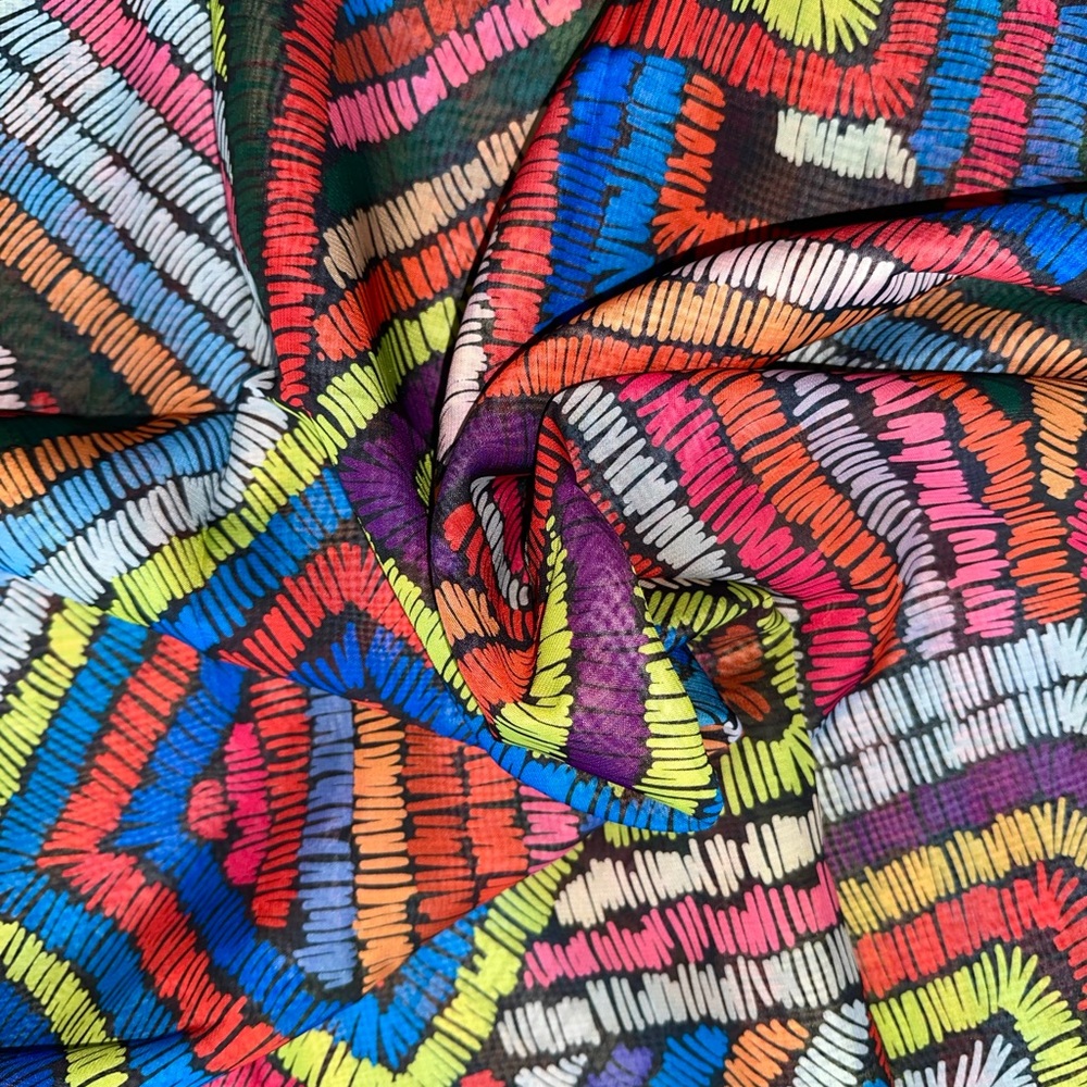 African Print, Chiffon Fabric - Rainbow "Kissi", ~2 Yards